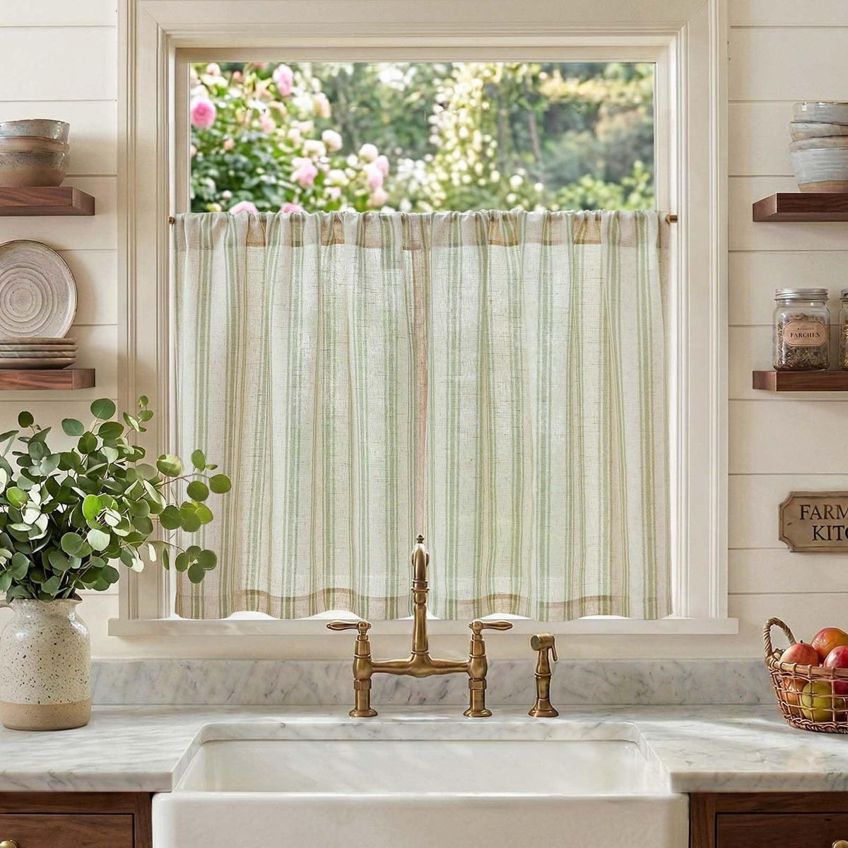 Linen Blend Curtains with Light Filtering Fabric for Living Rooms, Kitchens, and Cafés