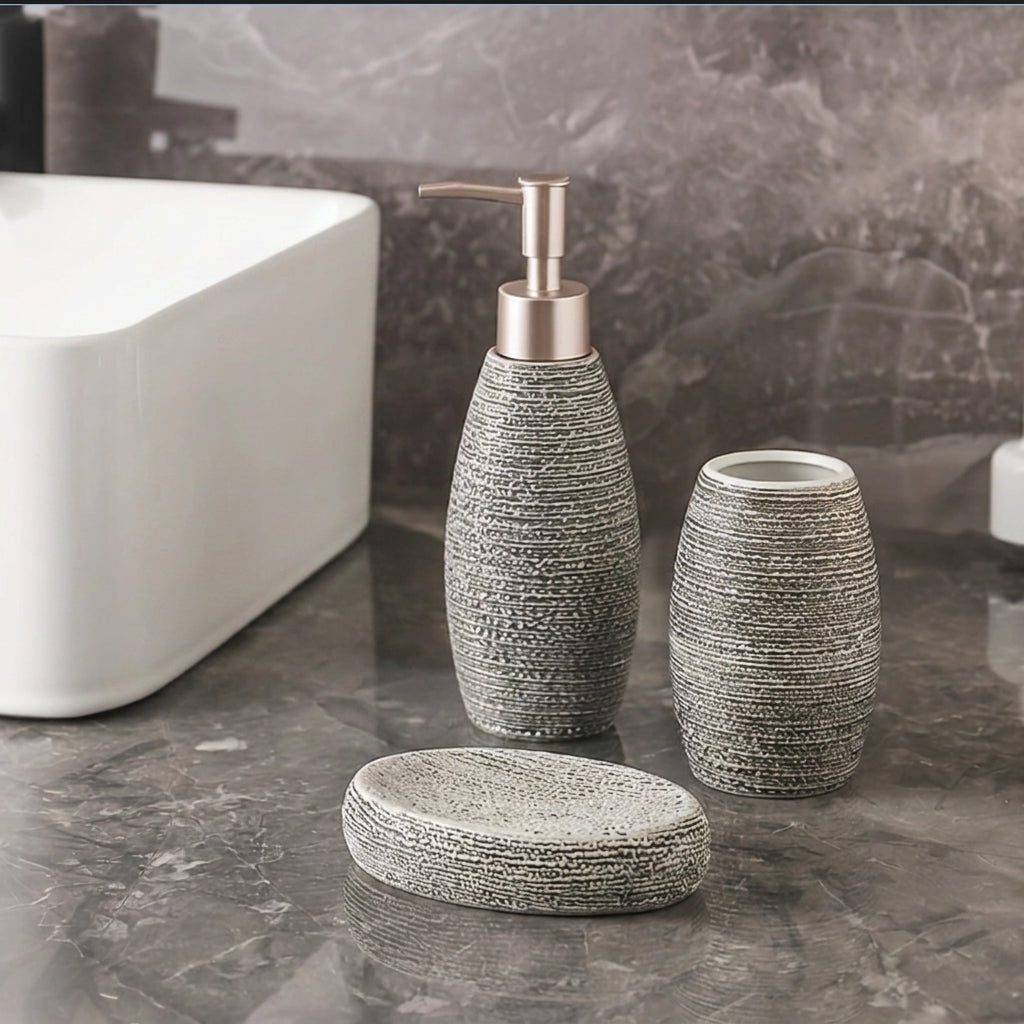 Retro Ceramic Bathroom Accessory Set with Soap Dispenser, Toothbrush Holder, Cup, and Soap Dish