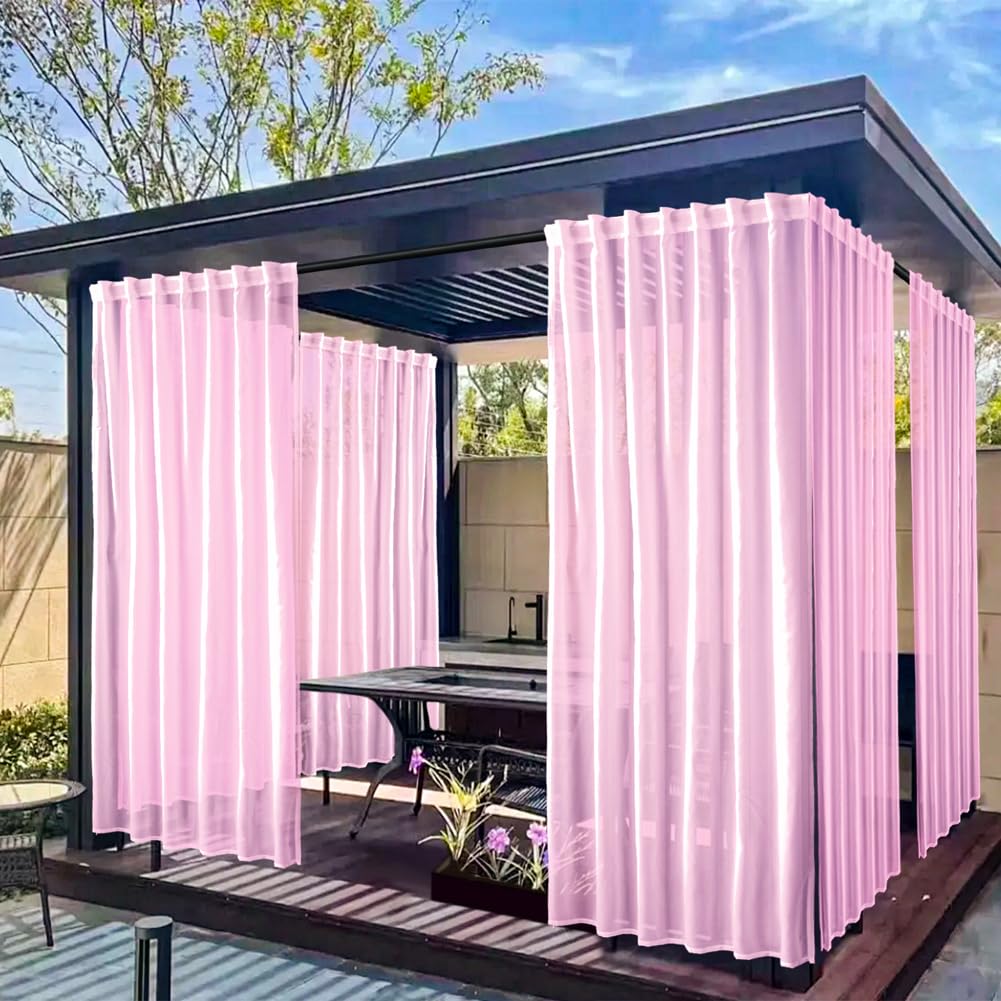 Outdoor Sheer Curtain with Waterproof Polyester Fabric and Tab Top Design for Porches and Pergolas