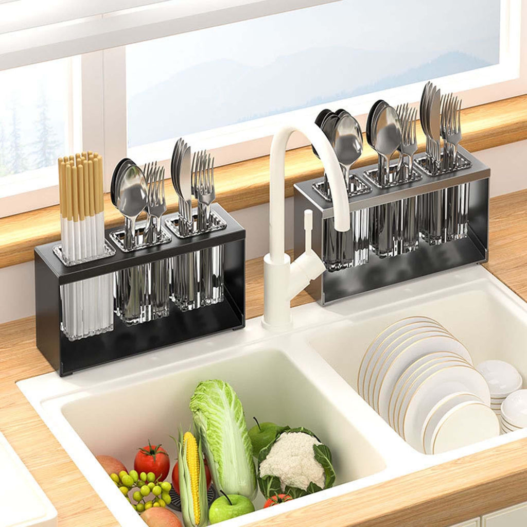 Countertop Utensil Drainer with Multi-Slot Chopstick Cage Design for Kitchen Sink Storage