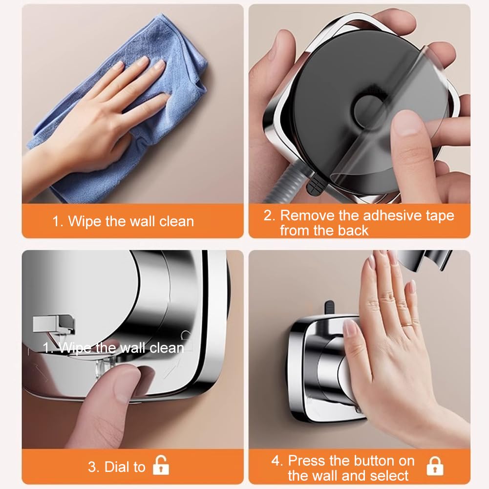 Adjustable Shower Head Holder with 360° No Drill Wall Mount Bracket for Bathroom Use