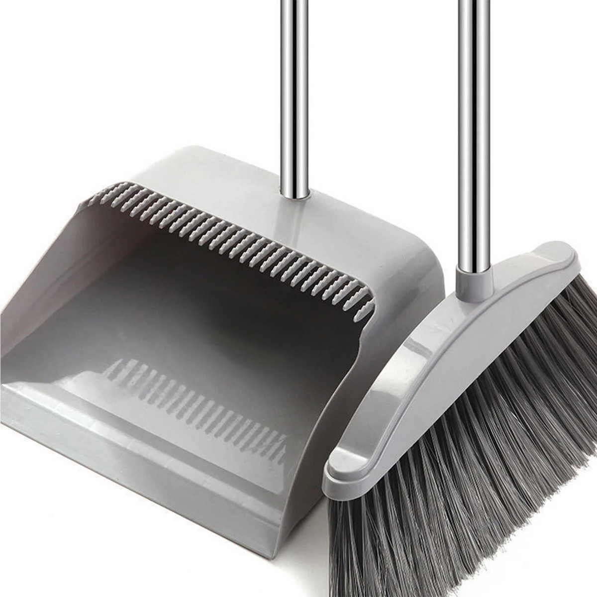 Long Handle Broom and Dustpan Set with Heavy-Duty Bristles for Indoor and Outdoor Cleaning