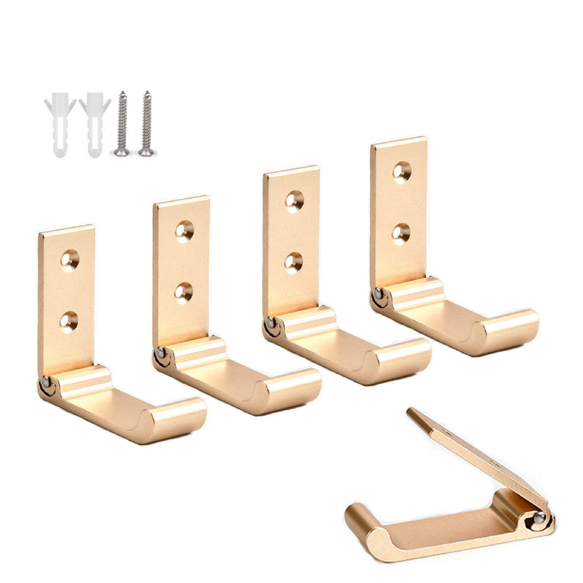 5 Pcs Folding Wall Hooks Set with Aluminum Alloy Wall Mount Design for Coats Towels Clothes and Headphones