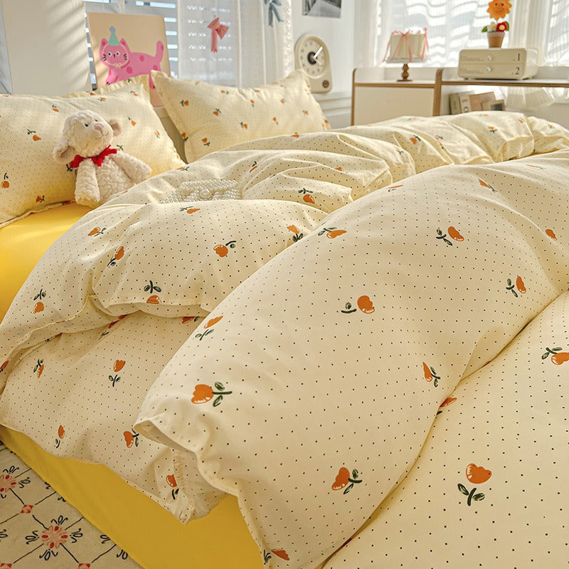 Pink Floral Reversible Duvet Cover with Botanical Leaf Print for Queen Bedding