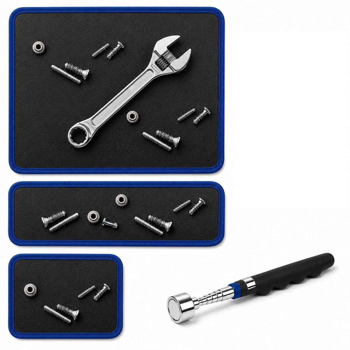 Magnetic Tool Mat Set with Parts Mat and Telescoping Pickup Tool for Mechanics Repairs and Small Hardware