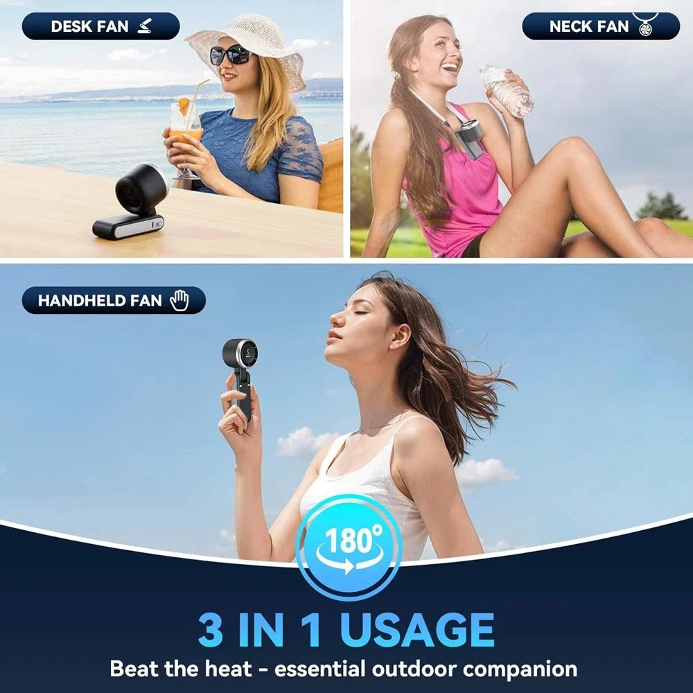 Portable Handheld Turbo Fan with 5 Speed Settings and Foldable Design for Travel and Outdoor Use