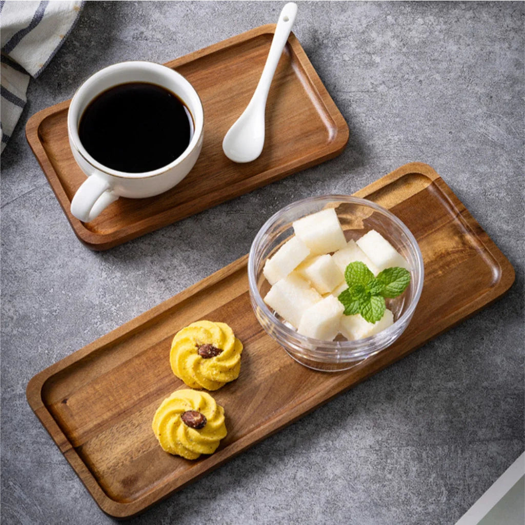 Solid Wood Serving Tray Oval Round Wooden Plate Platter for Serving Food Desserts Dinner Table
