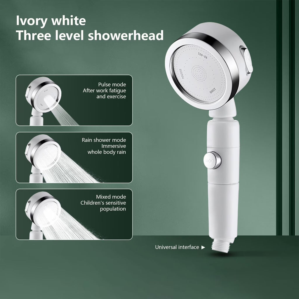 One-Touch Stop Shower Head with High Pressure 3-Mode Spray for RV and Bathroom Use (Included Shower Head + 1.5-meter Black Hose + Base)