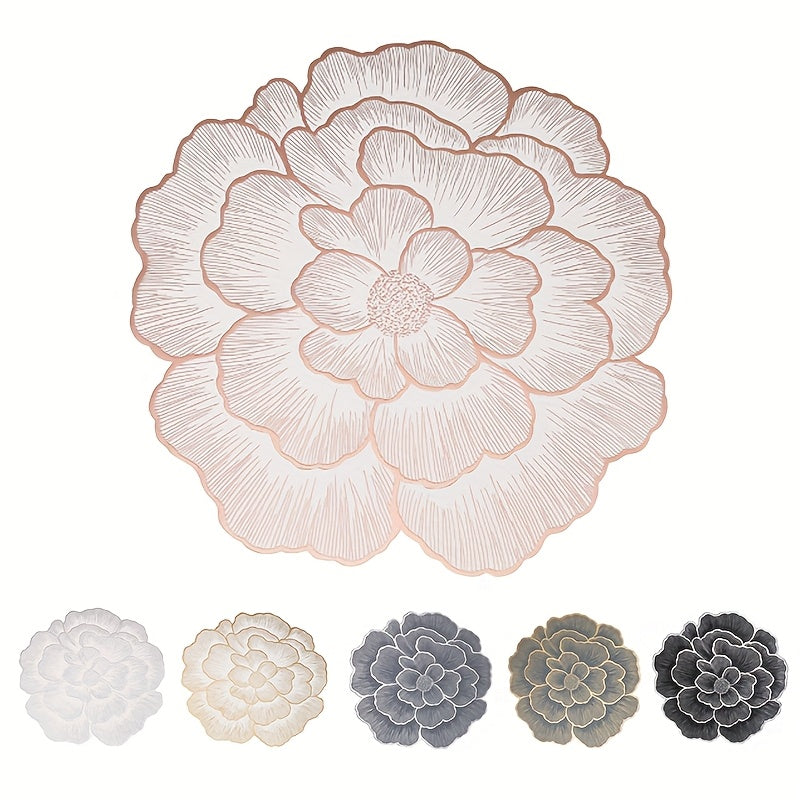 Nordic Style Peony Placemat Gold PVC Round Table Mat Anti Slip Waterproof Dining Table Decor