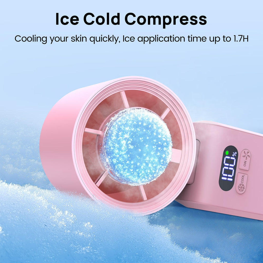 Handheld Portable Turbo Fan with Ice Cooling Function and Adjustable Speed for Travel and Daily Use 2×3×7" (5.4×6.4×18.3cm)