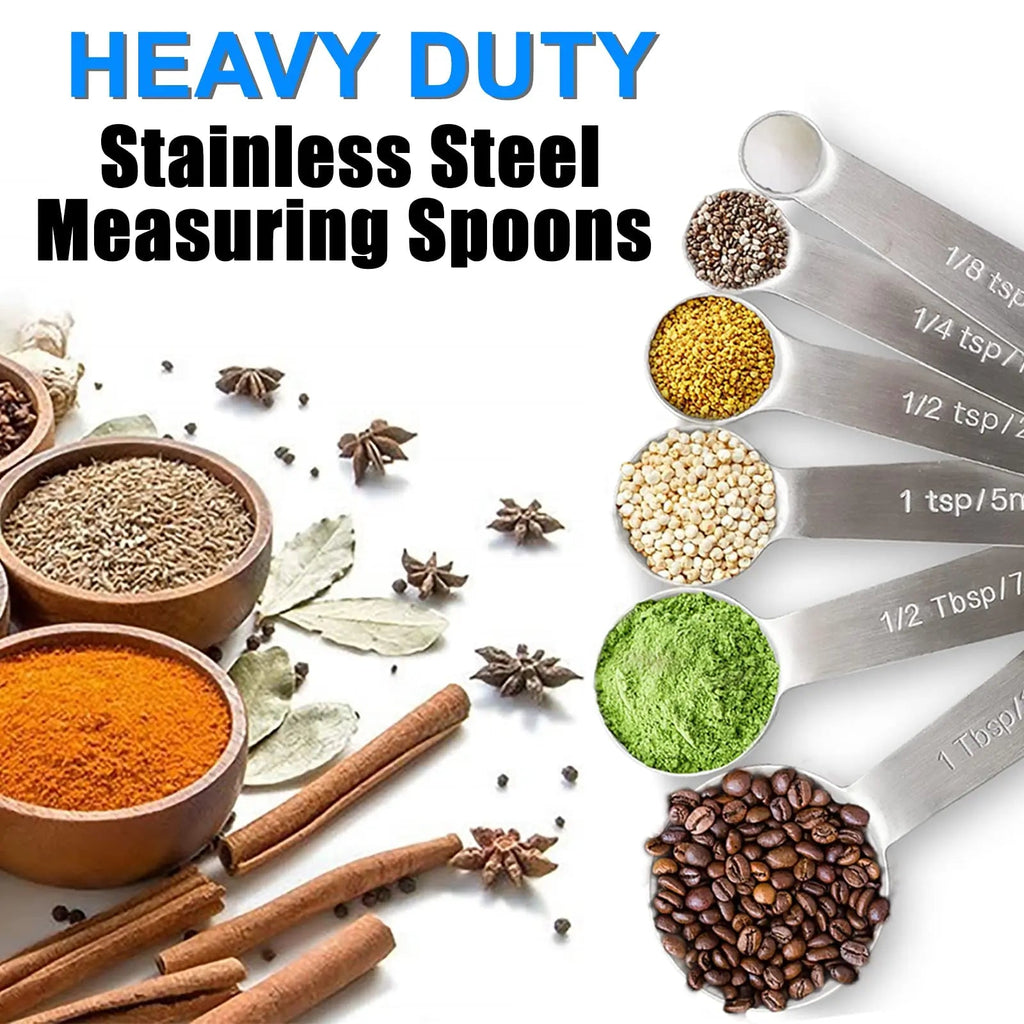6 Piece Stainless Steel Measuring Spoons Set Food Grade Kitchen Baking Tools