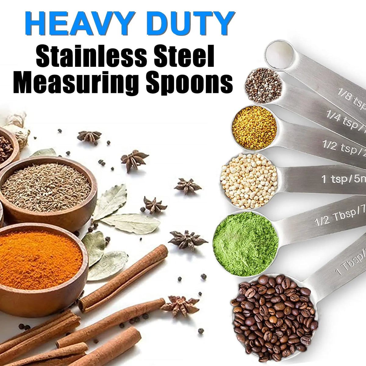 6 Piece Stainless Steel Measuring Spoons Set Food Grade Kitchen Baking Tools