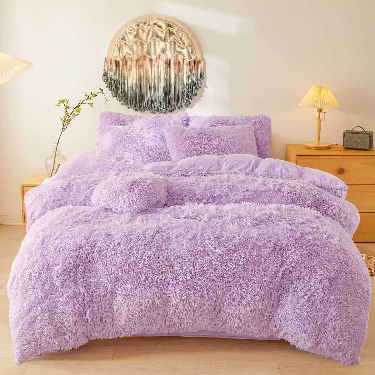 Plush Duvet Cover Set with Reversible Faux Fur and Velvet Texture for Cozy Bedroom Comfort