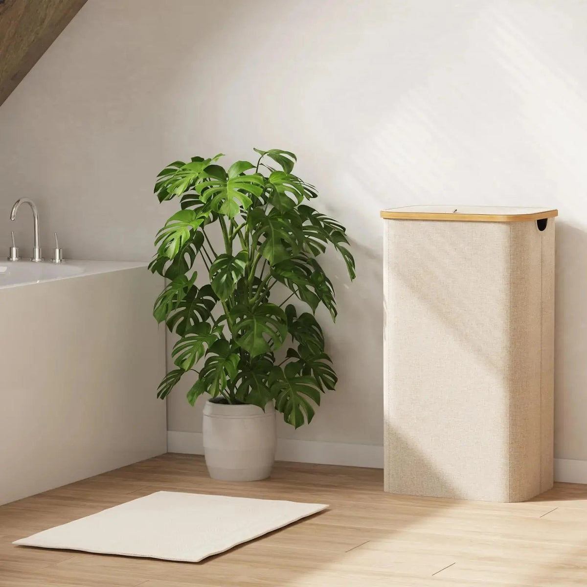 Laundry Basket with Lid and Removable Inner Bag with Bamboo Handles for Bedroom and Bathroom Use