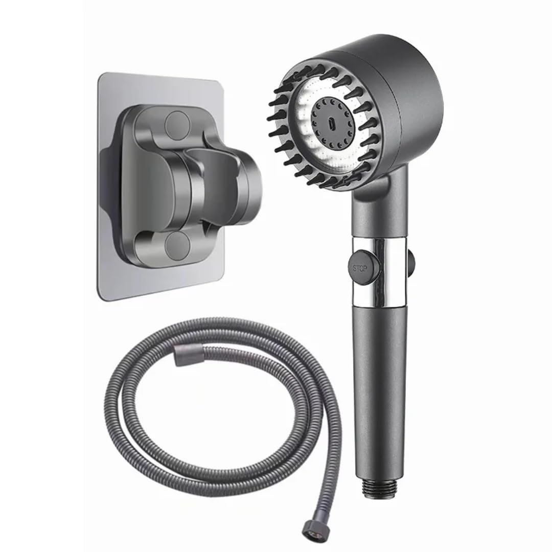 3-Mode Filtered Shower Head with 59-Inch Hose and Brush Accessory for Bathroom Shower Use (Included Single Nozzle with Brush + 1.5-meter Hose +