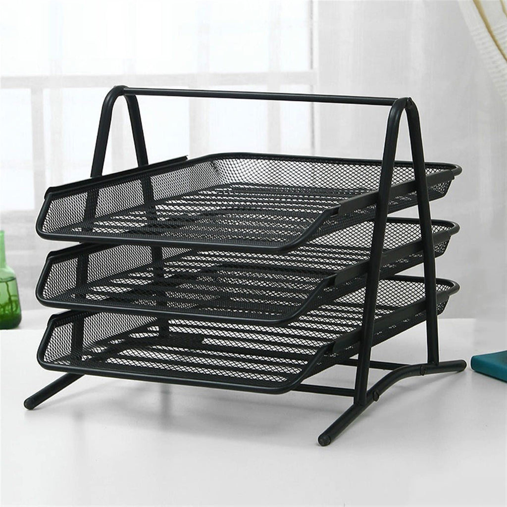 Alloy Steel File Organizer 3 Slot Horizontal Letter Tray for Documents and Desk Storage