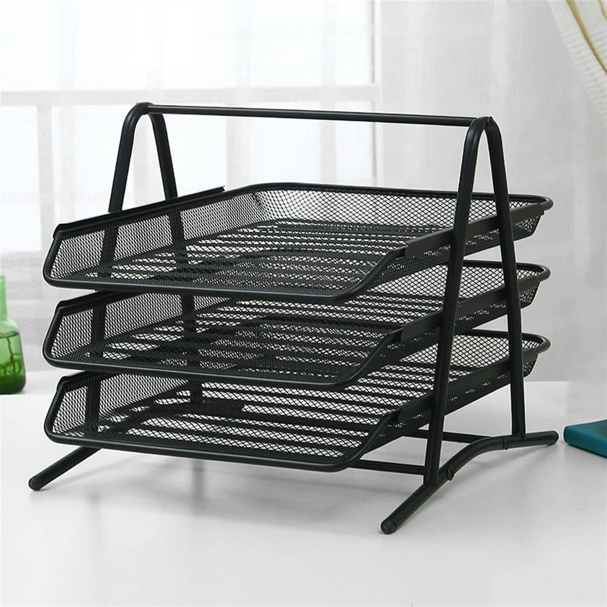 Alloy Steel File Organizer 3 Slot Horizontal Letter Tray for Documents and Desk Storage