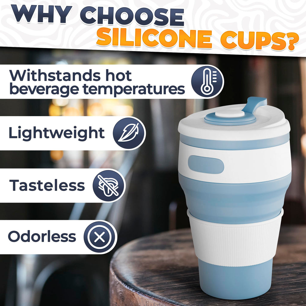 Silicone Folding Cup 450ml Collapsible Travel Cup with Lid and Handle for Camping Hiking and Outdoor Use