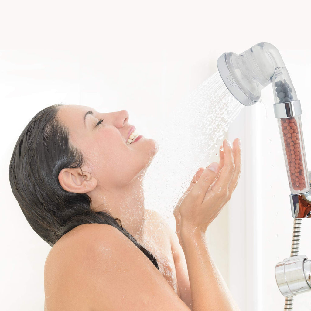 3-Mode Mineral Shower Head with On-Off Switch and High Pressure Filter Design for Bathroom Use