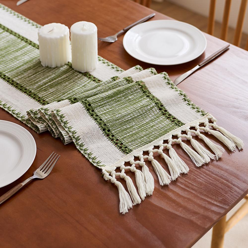 Brown Boho Macrame Table Runner with Tassels Farmhouse Dining Decor