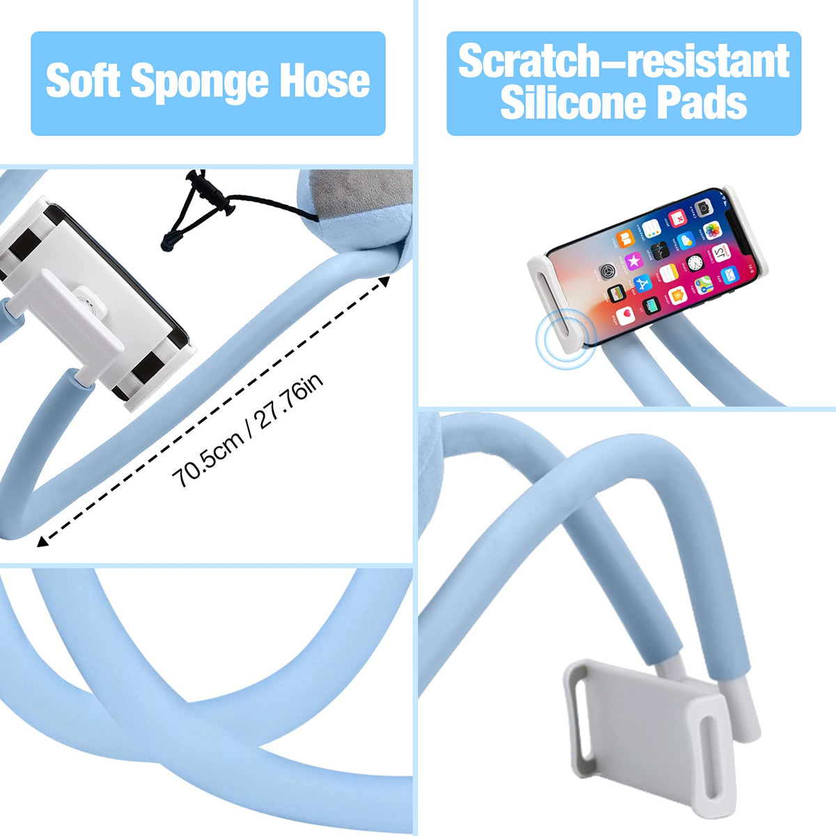 Neck Phone Holder with Flexible Gooseneck and 360° Rotation for Hands Free Viewing on Phones and Tablets