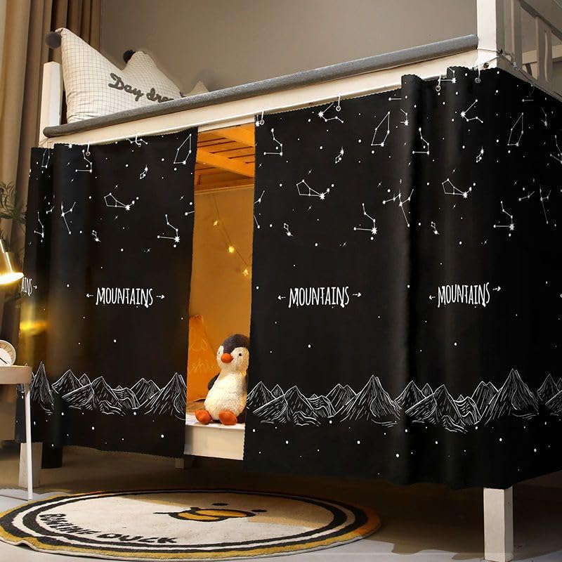 Bed Privacy Curtain with Blackout Fabric and Hanging Hooks for Bunk and Single Beds
