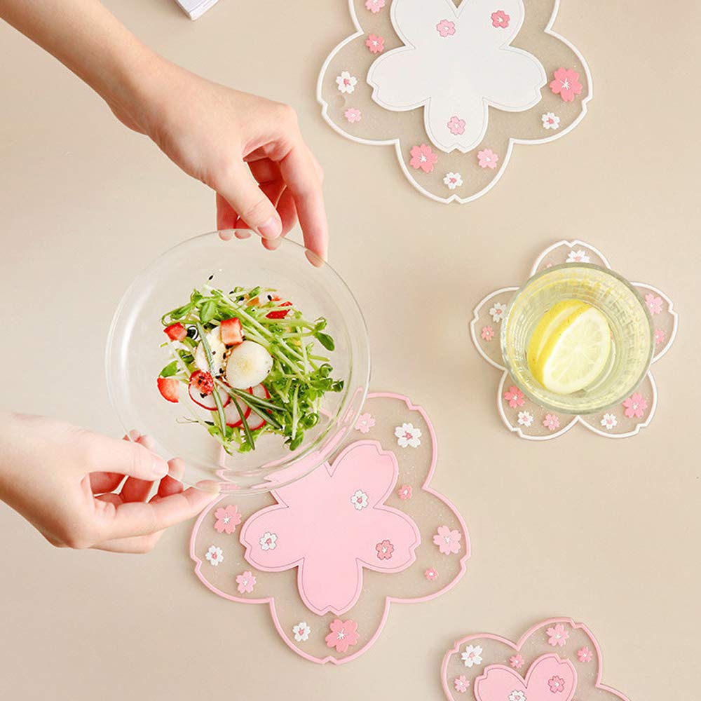 Cherry Blossom Silicone Coaster Mat Heat Insulation Non Slip Cup Pad for Dining Table Drink Protection