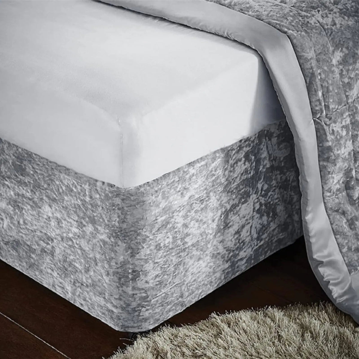 Crushed Velvet Bed Skirt Extra Deep Fully Elasticated Wrap Valance for Divan Frame