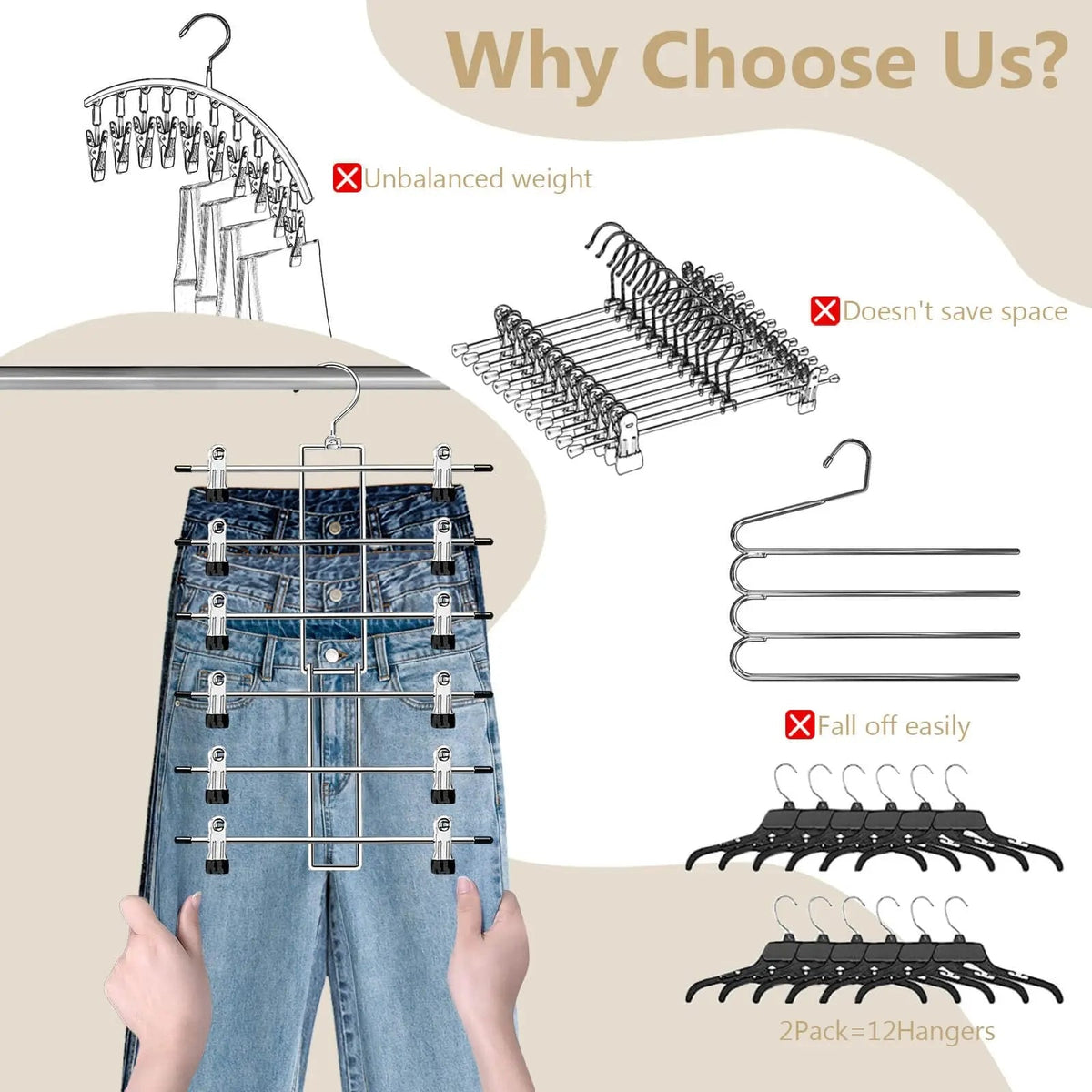 6 Tier Hanger Organizer for Pants Jeans and Scarves Closet