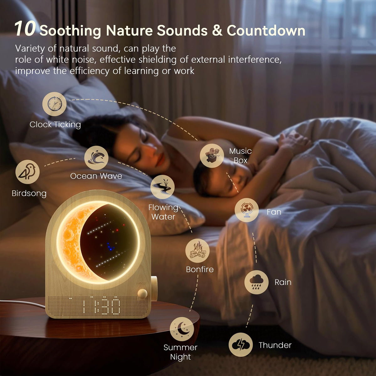 Sunrise Alarm Clock with White Noise Sounds and Dual Alarm Settings for Bedroom Use