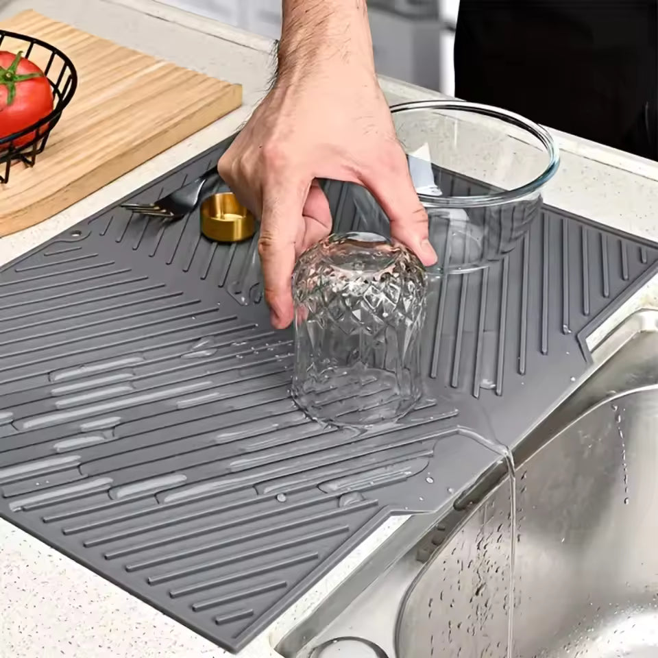 Silicone Dish Drying Mat Non Slip Heat Resistant Drain Pad for Pots Dishes Utensils Kitchen Sink Counter
