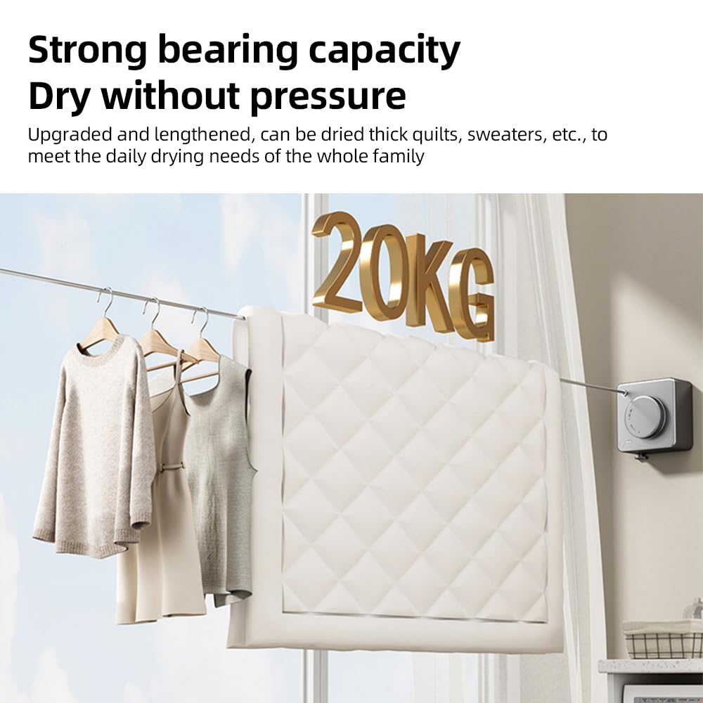 Retractable Clothesline with Hidden Storage Design for Indoor and Outdoor Laundry Drying