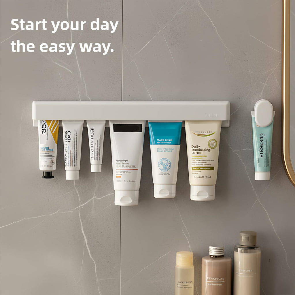 Nail-free Adhesive Toothpaste Holder with Squeezer Design for Bathroom Storage Organization