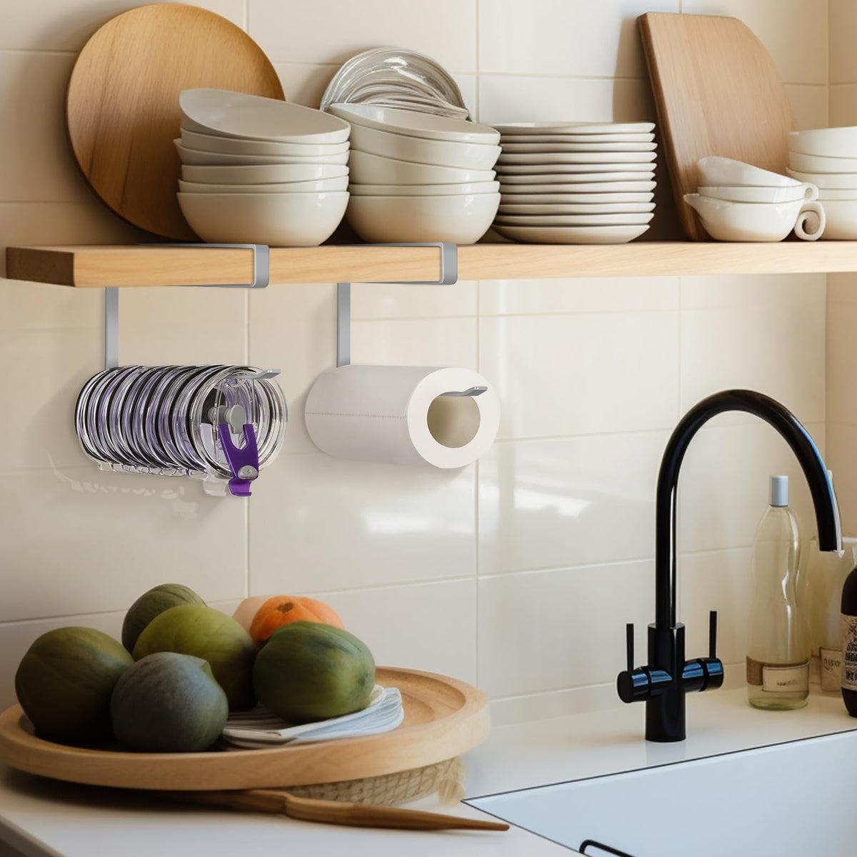 No Drill Paper Towel Holder Over Cabinet Door Stainless Steel Rack for Kitchen Bathroom and Tissue Roll Storage