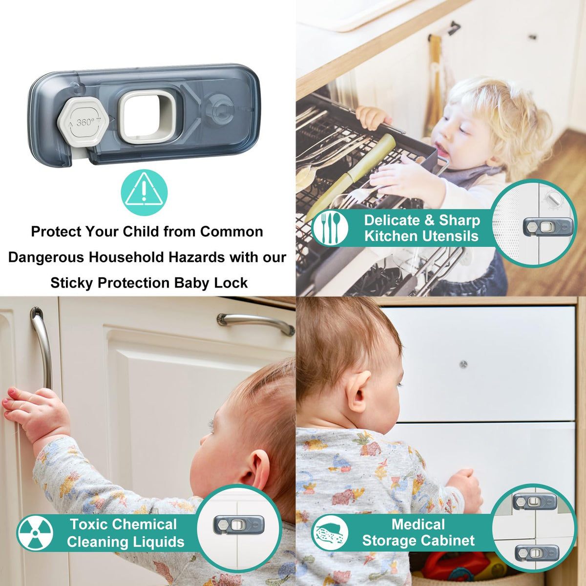 Child Proof Refrigerator Lock with Strong Adhesive Pads and Clear ABS Design for Cabinets, Ovens, and Home Safety
