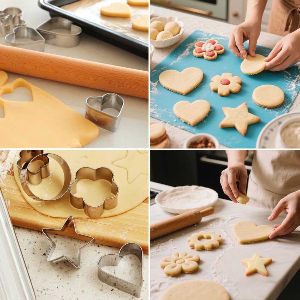 12Pcs Stainless Steel Cookie Cutter Set with Multi Shape Design for Baking Biscuit Dough and Fruit Cutting