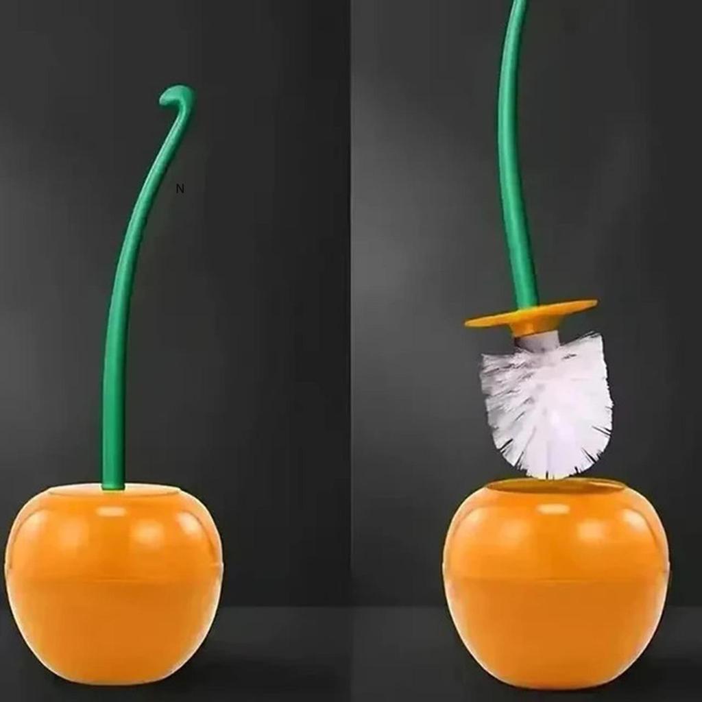 Cherry Toilet Brush Holder Set with Decorative ABS Design for Bathroom Cleaning and Lavatory Storage