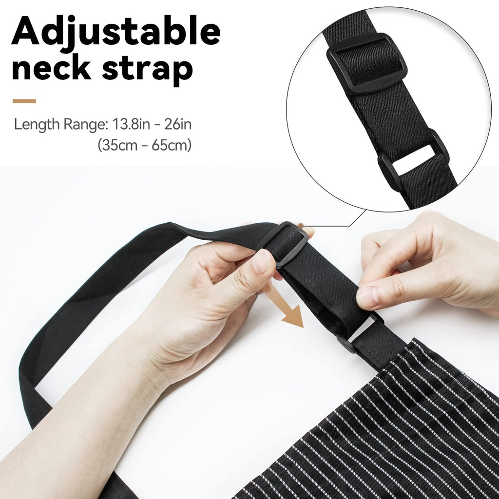 2 Pcs Striped Kitchen Cooking Apron Adjustable Neck Bib Apron with Two Pockets for Chef Baking Restaurant Work