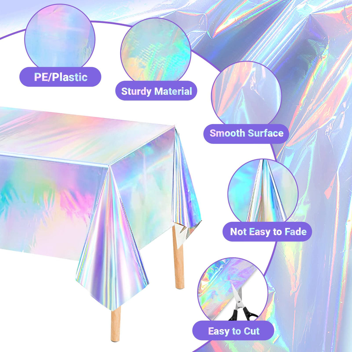 Laser Rainbow Disposable Tablecloth Holographic PVC Rectangular Table Cover for Birthday Wedding Party Decor
