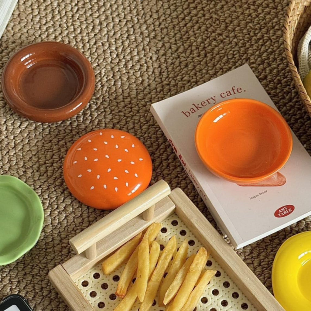 6-Pack Stackable Hamburger Plate Set with Multi Layer Ceramic Design for Dining and Table Decor