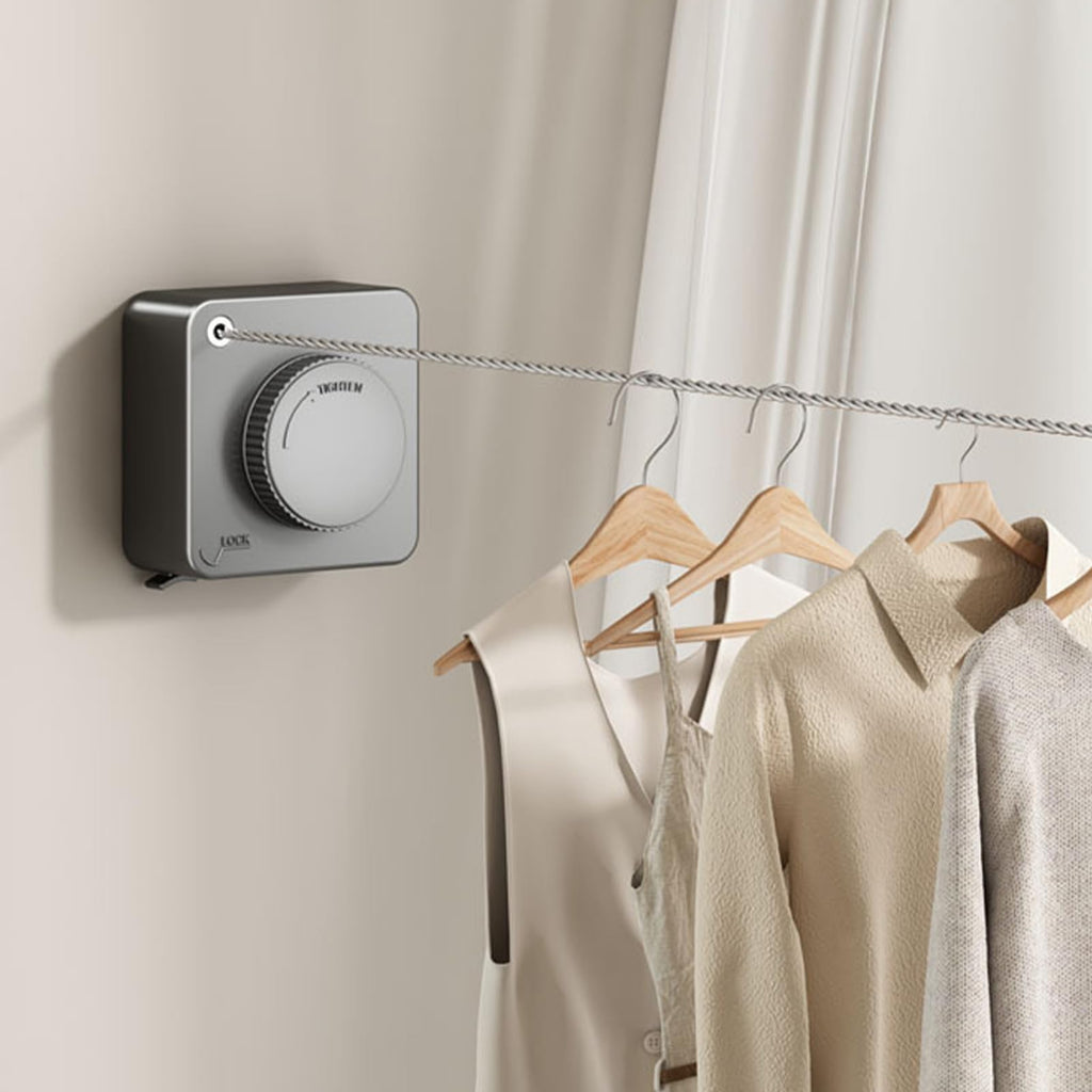 Retractable Clothesline with Hidden Storage Design for Indoor and Outdoor Laundry Drying