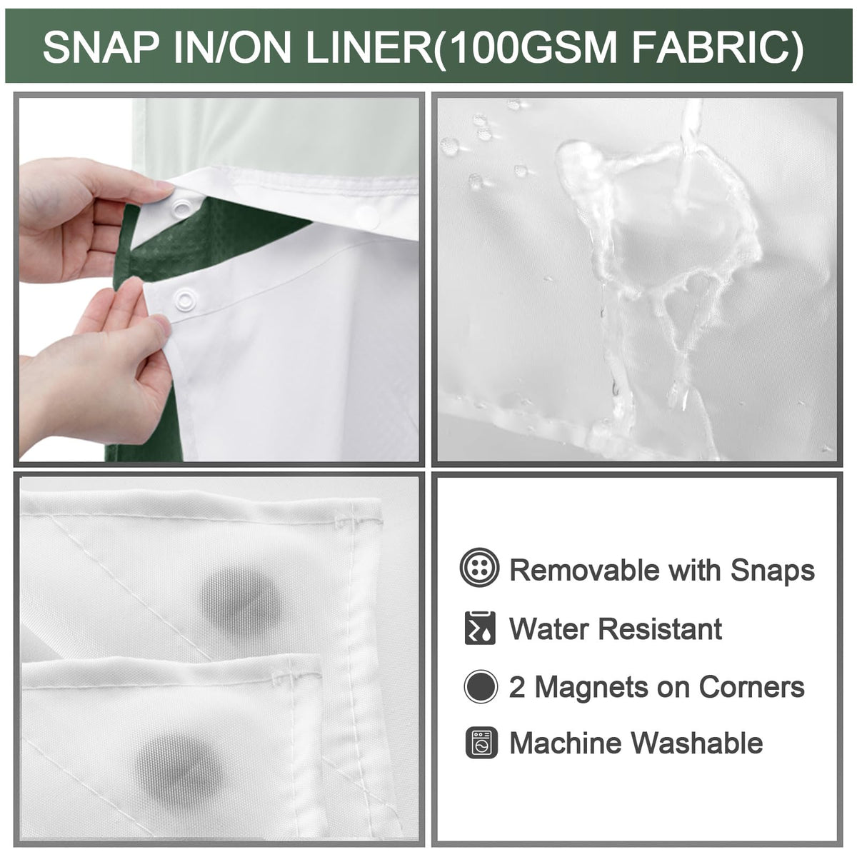 No Hook Shower Curtain with Snap In Liner and Waffle Weave Design for Bathroom Use