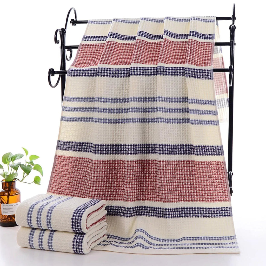 2Pcs 100% Pure Cotton Waffle Bath Towel with Honeycomb Weave for Home and Spa Use