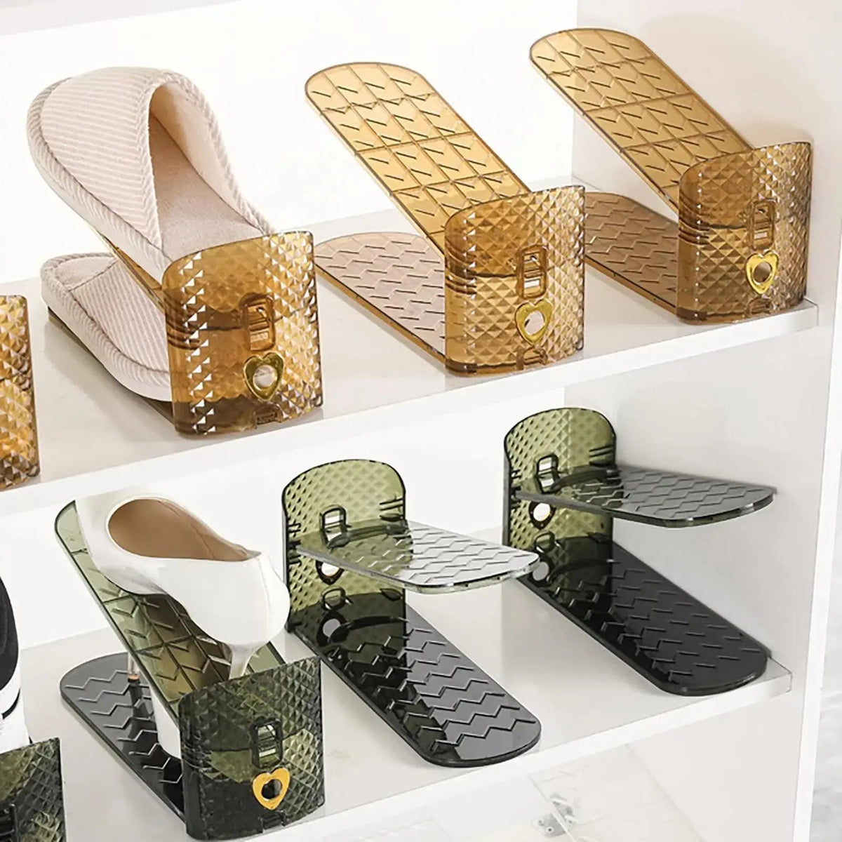 Shoe Slots Organizer with 3 Level Adjustable Height Double Layer Holders for Closet Storage