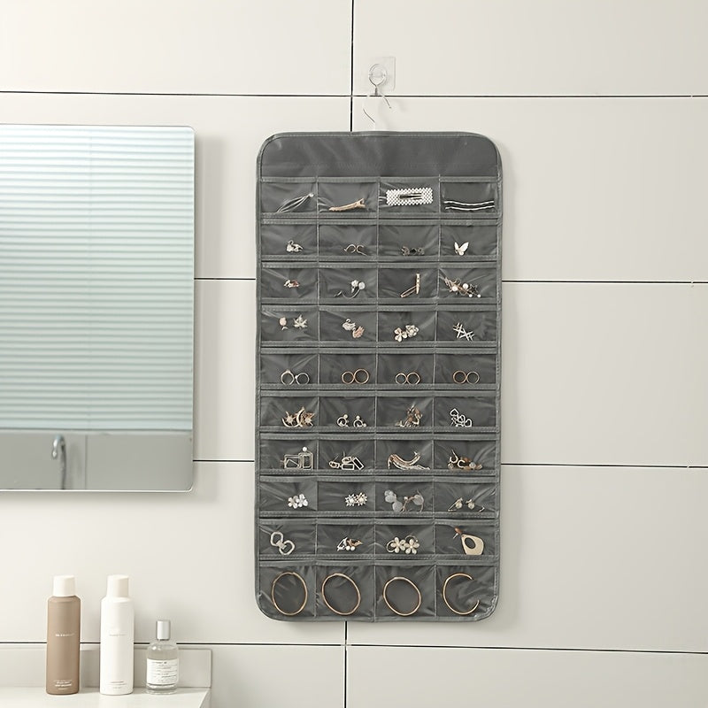 Double Sided Hanging Jewelry Organizer Roll with Metal Hooks for Earrings Necklaces Rings Storage