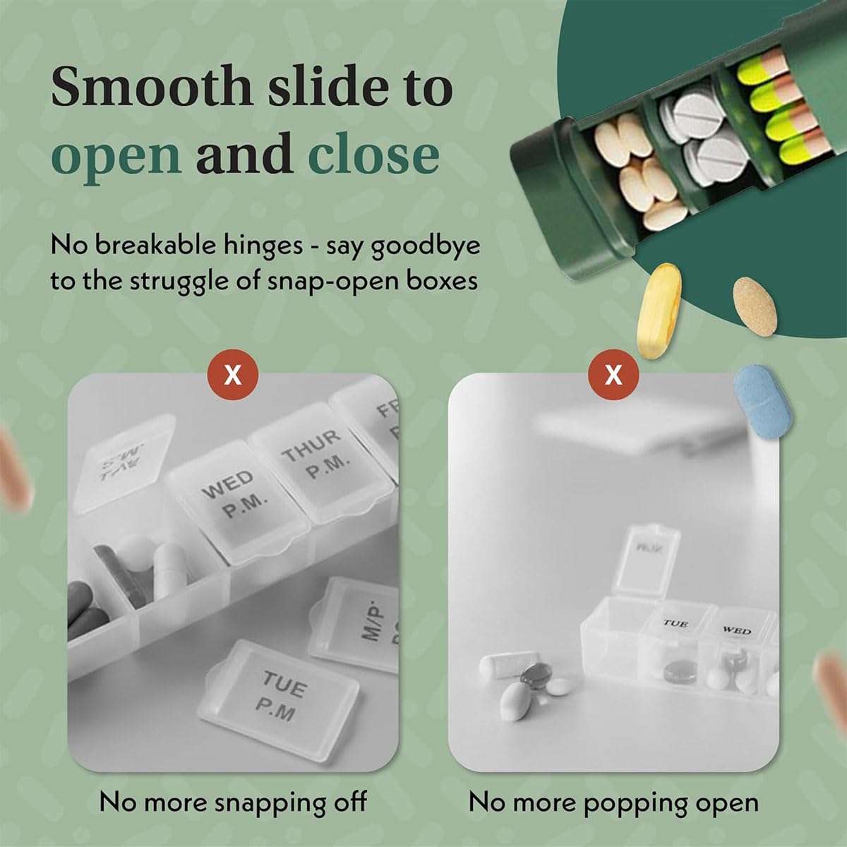 7-Day Travel Pill Organizer with Cute Design, Small Portable Pill Box for Vitamins, Supplements, and Daily Medicine Storage