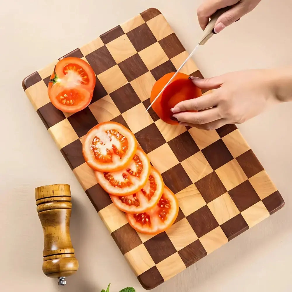 Checkered Wood Cutting Board FSC Certified Wooden Serving and Charcuterie Tray