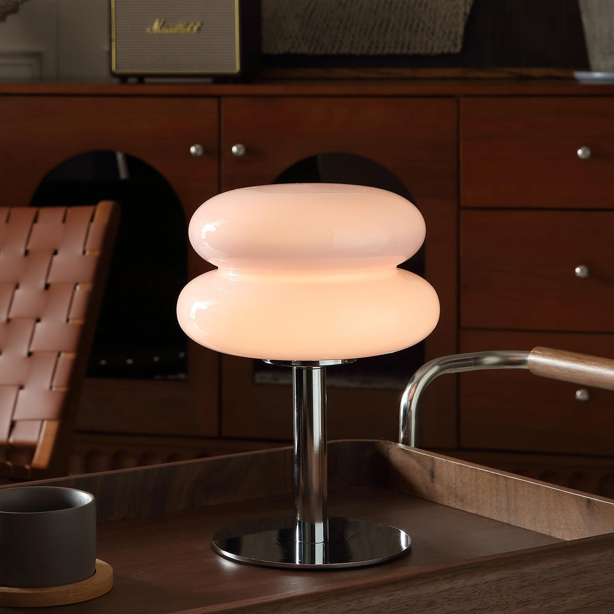 Mushroom Table Lamp with Glass Shade and Stepless Dimmable Light for Bedroom Nightstand and Living Room Decor