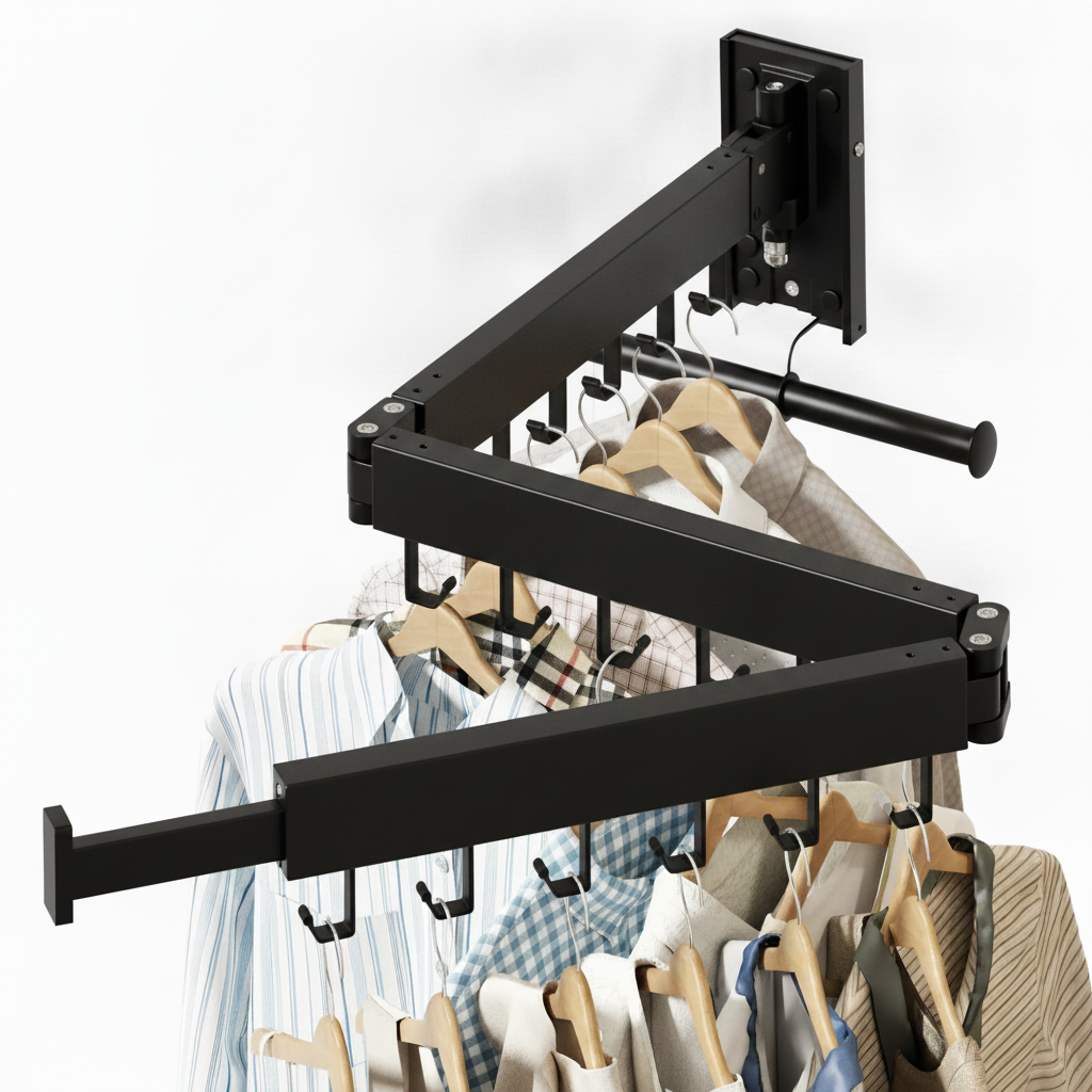 Retractable Laundry Hanger with Aluminum Wall Mount Design for Space Saving Clothes Organization