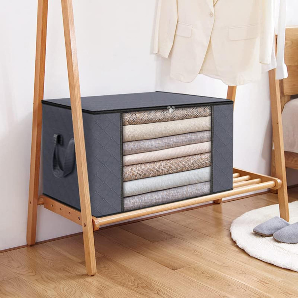2Pcs Zippered Storage Bags with Clear Window and Carry Handles for Closet and Bedding Organization